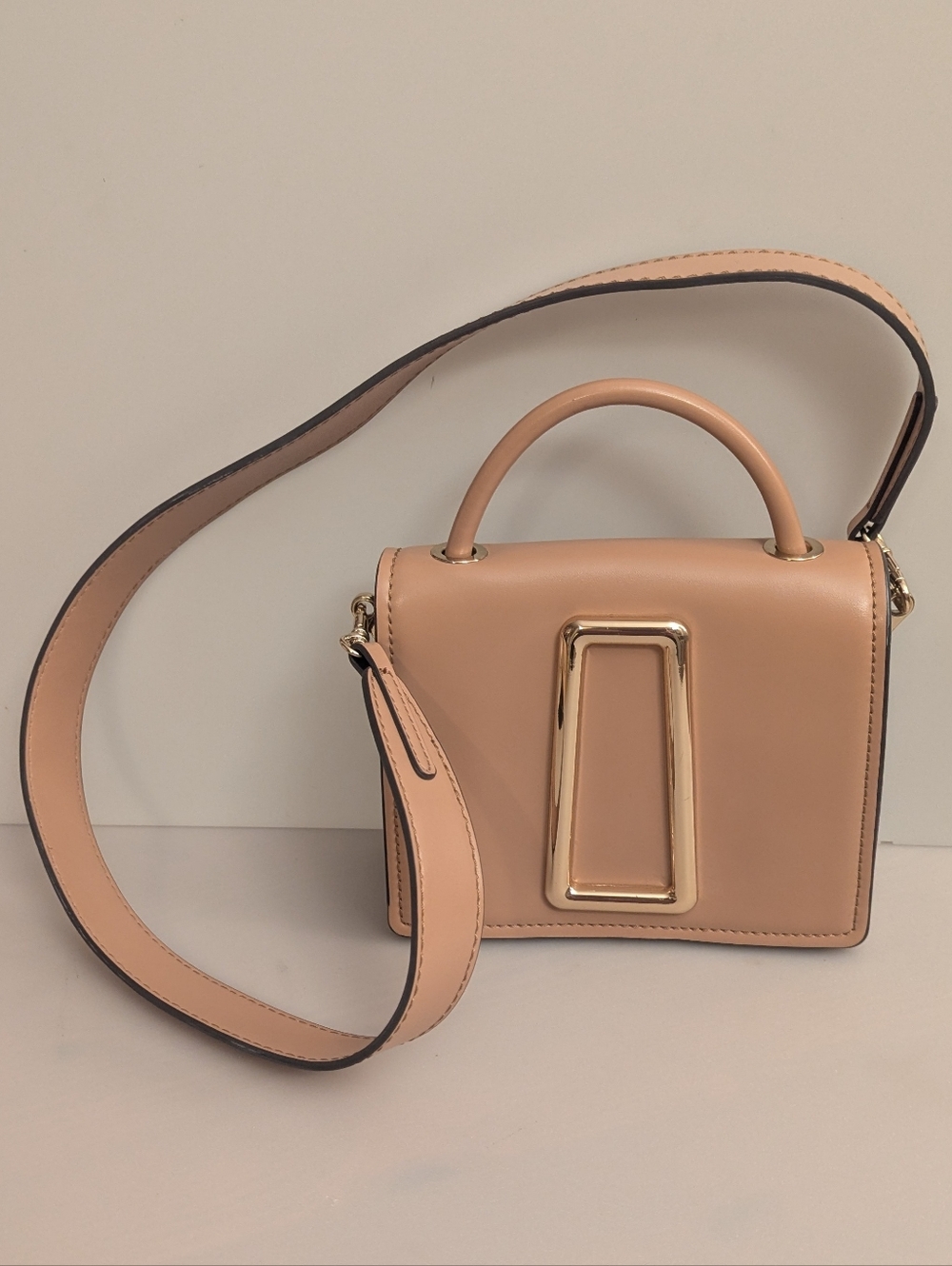 Zara Tan & Beige Mini City Crossbody Shoulder Bag. Gold Tone Hardware.